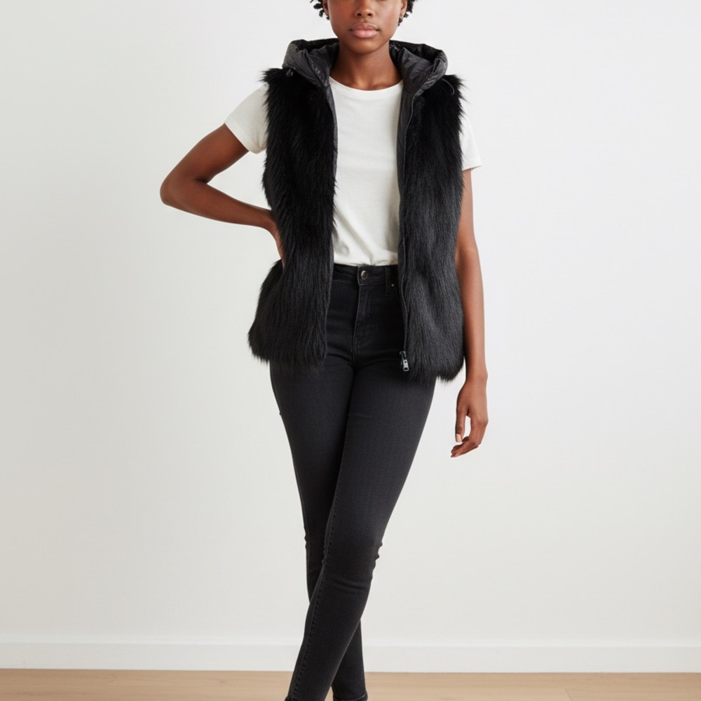 DKNYC Black Faux Fur Vest